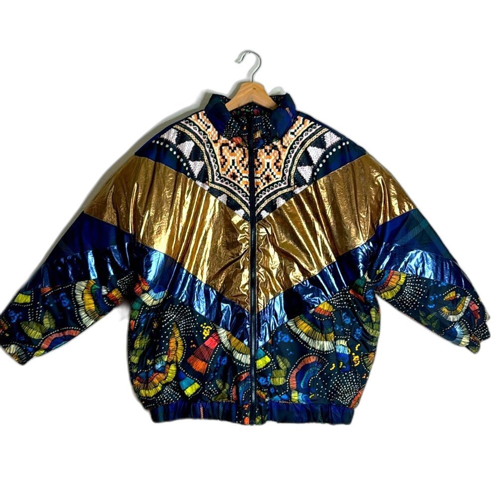 FARM Rio Women's Borogodo Metallic Quilted Reversible Puffer Jacket Size Large